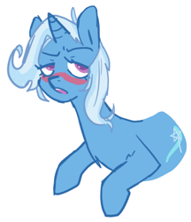Size: 728x843 | Tagged: safe, artist:crunchyroaches, trixie, pony, unicorn, g4, blushing, colored pupils, female, mare, open mouth, simple background, solo, white background