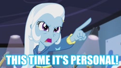 Size: 1280x720 | Tagged: safe, edit, edited screencap, screencap, trixie, equestria girls, g4, guitar centered, rainbow rocks, caption, image macro, imgflip, jaws, meme, reference, text, trixie yells at everything