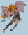 Size: 1890x2362 | Tagged: safe, artist:sourcherry, oc, oc only, unnamed oc, gargoyle, fallout equestria, armor, bandana, bat wings, bomb, clothes, flying, hair, solo, weapon, wings