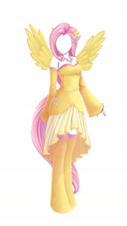 Size: 1083x1920 | Tagged: safe, artist:blatterburystreet, fluttershy, human, g4, clothes, costume, dress, female, humanized, simple background, solo, white background, winged humanization, wings