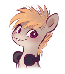 Size: 774x889 | Tagged: safe, artist:imalou, oc, oc only, oc:cookie malou, earth pony, pony, bust, female, headphones, simple background, solo