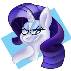 Size: 626x630 | Tagged: safe, artist:bailey_booop, pony, unicorn, abstract background, bedroom eyes, bust, eyelashes, female, mare, smiling, smirk, solo