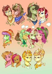 Size: 1200x1700 | Tagged: safe, artist:bunnari, apple rose, aunt orange, auntie applesauce, babs seed, goldie delicious, granny smith, happy trails, pokey oaks, prairie tune, sew 'n sow, sunflower (g4), oc, oc:lemon liqueur, earth pony, pony, g4, apple family member, bust, portrait, young apple rose, young goldie delicious, young granny smith, younger