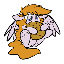 Size: 2160x2170 | Tagged: source needed, safe, artist:php142, part of a set, oc, oc only, oc:cookie byte, pegasus, pony, chocolate chip cookie, commission, cookie, cute, female, food, frog (hoof), giant cookie, high res, mare, nibbling, nom, simple background, solo, transparent background, underhoof, ych result