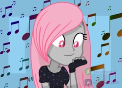 Size: 1111x800 | Tagged: safe, artist:zerotwo1312, oc, oc only, oc:valentin hundress, equestria girls, g4, bust, clothes, equestria girls-ified, eyelashes, female, fingerless gloves, gloves, music notes, solo, watermark