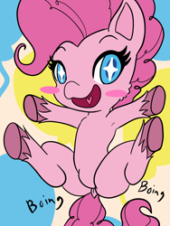 Size: 1536x2048 | Tagged: safe, artist:steelsoul, pinkie pie, earth pony, pony, g4.5, my little pony: pony life, armpits, bouncing, dock, featureless crotch, female, mare, onomatopoeia, solo, sound effects, sparkly eyes, wingding eyes