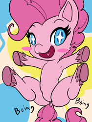 Size: 1536x2048 | Tagged: safe, artist:steelsoul, pinkie pie, earth pony, pony, g4, g4.5, my little pony: pony life, armpits, bouncing, dock, featureless crotch, female, mare, onomatopoeia, solo, sound effects, sparkly eyes, wingding eyes