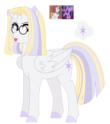 Size: 4688x5280 | Tagged: safe, artist:roses-are-gold, prince blueblood, twilight sparkle, oc, oc:platinum sparkle, alicorn, pony, g4, absurd resolution, female, glasses, mare, offspring, parent:prince blueblood, parent:twilight sparkle, parents:twiblood, simple background, transparent background, twilight sparkle (alicorn)