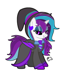 Size: 1057x1249 | Tagged: safe, artist:john sunrises, oc, oc only, oc:sound flare, pony, cute, evil, hat, simple background, solo, transparent background, unibat, witch, witch hat