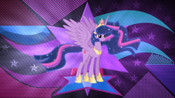 Size: 3840x2160 | Tagged: safe, artist:laszlvfx, artist:orin331, edit, twilight sparkle, alicorn, pony, g4, the last problem, abstract background, crown, female, high res, hoof shoes, jewelry, mare, older, older twilight, older twilight sparkle (alicorn), peytral, princess twilight 2.0, regalia, solo, twilight sparkle (alicorn), ultimate twilight, wallpaper, wallpaper edit