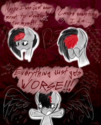 Size: 1280x1576 | Tagged: safe, artist:icy wind, oc, oc only, oc:miss eri, pony, crying, emo, sad, solo, text, writing