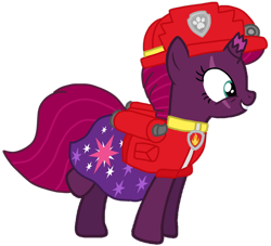 Size: 1102x1001 | Tagged: safe, artist:徐詩珮, fizzlepop berrytwist, tempest shadow, pony, unicorn, series:sprglitemplight diary, series:sprglitemplight life jacket days, series:springshadowdrops diary, series:springshadowdrops life jacket days, g4, alternate universe, base used, clothes, cute, marshall (paw patrol), paw patrol, simple background, transparent background