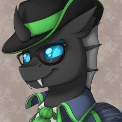 Size: 2000x2000 | Tagged: safe, artist:lionbun, oc, oc:alibi, changeling, bust, commission, fedora, glasses, hat, high res, profile picture, spy, spy (tf2), team fortress 2