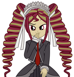 Size: 1024x1063 | Tagged: safe, artist:emeraldblast63, sunset shimmer, equestria girls, g4, celestia ludenberg, clothes, clothes swap, cosplay, costume, danganronpa, drill hair, female, simple background, solo, transparent background