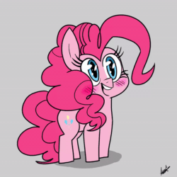 Size: 600x599 | Tagged: safe, artist:shelbysmol, pinkie pie, earth pony, pony, g4, animated, blushing, cute, diapinkes, female, gray background, mare, open mouth, simple background, solo, two-frame gif