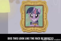 Size: 1534x1046 | Tagged: safe, artist:titus16s, edit, edited screencap, screencap, twilight sparkle, pony, unicorn, g4, the point of no return, book, caption, face of mercy, female, image macro, meme, picture frame, solo, starry eyes, text, wingding eyes