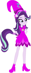 Size: 290x684 | Tagged: safe, artist:selenaede, artist:user15432, starlight glimmer, human, equestria girls, g4, barely eqg related, base used, boots, clothes, cosplay, costume, crossover, cutie mark, cutie mark on clothes, ear piercing, earring, element of justice, gloves, hand on hip, hat, jewelry, ojamajo doremi, piercing, ponied up, purple dress, shoes, solo, witch, witch apprentice, witch costume, witch hat