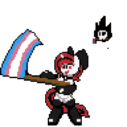 Size: 384x384 | Tagged: safe, artist:bitassembly, oc, oc:bubbles, oc:lilith, pony, animated, bipedal, bitassembly's flag ponies, flag waving, holding a flag, pixel art, pride, pride flag, simple background, solo, transgender pride flag, transparent background