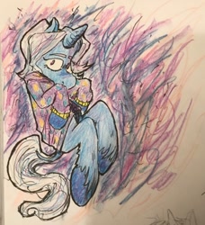 Size: 540x592 | Tagged: safe, artist:hugz1131662, trixie, pony, unicorn, g4, alternate hairstyle, babysitter trixie, clothes, female, hoodie, solo, traditional art