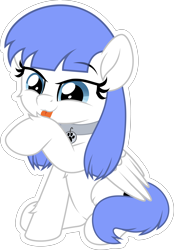 Size: 5000x7188 | Tagged: safe, artist:jhayarr23, part of a set, oc, oc only, oc:snow pup, pegasus, pony, absurd resolution, behaving like a cat, collar, commission, female, fluffy, licking, mare, simple background, sitting, solo, tongue out, transparent background, ych result