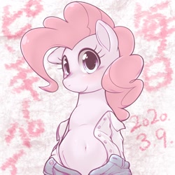 Size: 1536x1536 | Tagged: safe, artist:kurogewapony, pinkie pie, earth pony, pony, daily pinkie pie, g4, belly button, clothes, female, looking at you, mare, unbuttoned