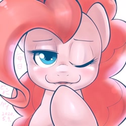 Size: 1536x1536 | Tagged: safe, artist:kurogewapony, pinkie pie, earth pony, pony, daily pinkie pie, g4, female, lidded eyes, looking at you, mare, one eye closed, seductive, smiling