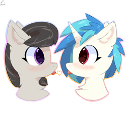 Size: 1500x1500 | Tagged: safe, artist:glazirka, dj pon-3, octavia melody, vinyl scratch, earth pony, pony, unicorn, g4, blushing, cute, female, lesbian, mare, ship:scratchtavia, shipping, simple background, tavibetes, tongue out, vinylbetes, white background