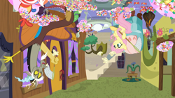 Size: 1920x1080 | Tagged: safe, screencap, discord, fluttershy, draconequus, pegasus, pony, discordant harmony, g4, candy, discord's house, duo, female, food, male, mare, tentacle plant, upside down
