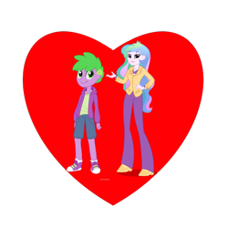 Size: 800x800 | Tagged: safe, artist:thecheeseburger, edit, princess celestia, principal celestia, spike, equestria girls, g4, official, duo, female, hand on hip, human spike, male, ship:spikelestia, shipping, shipping heart, simple background, straight, transparent background