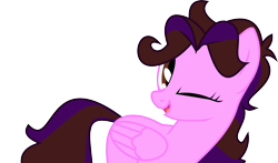 Size: 3000x1760 | Tagged: safe, artist:nero-narmeril, pegasus, pony, amy keating rogers, female, mare, one eye closed, ponified, simple background, solo, transparent background, wink