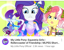 Size: 720x561 | Tagged: safe, screencap, rarity, vignette valencia, equestria girls, equestria girls specials, g4, my little pony equestria girls: better together, my little pony equestria girls: rollercoaster of friendship, equestria girls logo, ponied up, super ponied up, whip, youtube, youtube link, youtube screencap, youtube thumbnail