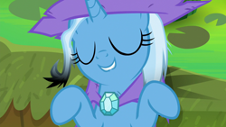 Size: 1920x1080 | Tagged: safe, screencap, trixie, pony, unicorn, a horse shoe-in, g4, my little pony: friendship is magic, eyes closed, female, mare, solo