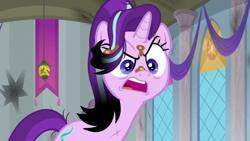 Size: 1920x1080 | Tagged: safe, screencap, starlight glimmer, pony, unicorn, a horse shoe-in, g4, angry, burnt mane, female, mare, rage, scorched, solo, unamused