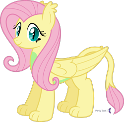 Size: 4069x4000 | Tagged: safe, artist:parclytaxel, fluttershy, sphinx, series:creature-verse, g4, .svg available, absurd resolution, commission, cute, female, fluttersphinx, leonine tail, looking at you, shyabetes, simple background, smiling, solo, species swap, sphinxified, transparent background, vector