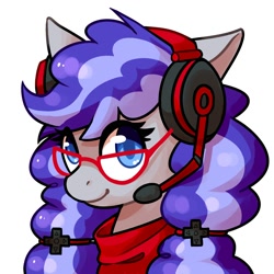 Size: 2000x2000 | Tagged: safe, artist:hiyukee, oc, oc only, oc:cinnabyte, adorkable, bandana, cinnabetes, commission, cute, dork, gaming headset, glasses, headphones, headset, high res, icon, looking at you, smiling