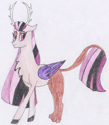Size: 1869x2131 | Tagged: safe, artist:draw1709, oc, oc only, oc:amica mea, hybrid, draconequus hybrid, interspecies offspring, offspring, parent:discord, parent:twilight sparkle, parents:discolight, solo, traditional art