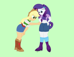 Size: 1890x1470 | Tagged: safe, artist:necrofeline, applejack, rarity, human, equestria girls, g4, belly button, duo, duo female, female, implied lesbian, implied rarijack, implied shipping, midriff, poking, this will not end well