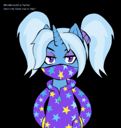 Size: 1300x1370 | Tagged: safe, artist:buttercupsaiyan, trixie, g4, /mlp/, 4chan, adobe animate, adobe animate 2020, alternate hairstyle, animated, babysitter trixie, bopping, clothes, collaboration, female, hoodie, pajamas, solo