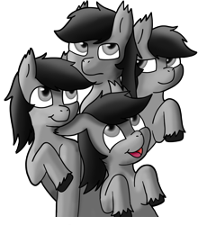 Size: 1179x1339 | Tagged: safe, artist:mint5torm, oc, oc only, oc:grey matter, earth pony, pony, annoyed, multeity, self ponidox, simple background, smiling, transparent background