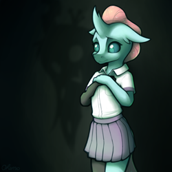 Size: 2000x2000 | Tagged: safe, artist:ohemo, ocellus, changedling, changeling, anthro, g4, atg 2020, clothes, cute, diaocelles, female, high res, newbie artist training grounds, school uniform, skirt, when you see it