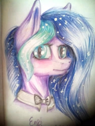 Size: 1200x1600 | Tagged: safe, artist:enjal, oc, oc only, oc:space, pony, bow ties, solo, traditional art