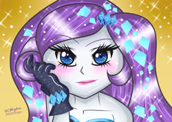 Size: 3508x2480 | Tagged: safe, artist:pinkberryprincess, rarity, equestria girls, g4, abstract background, blushing, bust, clothes, ethereal mane, eyelashes, female, gloves, high res, lipstick, makeup, solo, starry mane