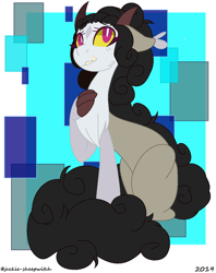 Size: 996x1260 | Tagged: safe, artist:jackie-sheepwitch, oc, oc only, draconequus, hybrid, pony, abstract background, draconequus hybrid, draconequus oc, interspecies offspring, next generation, offspring, offspring's offspring, parent:oc:disarray, parent:oc:scarlet aurora, parents:oc x oc, sitting, solo