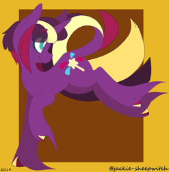 Size: 1280x1293 | Tagged: safe, artist:jackie-sheepwitch, oc, oc only, pony, unicorn, abstract background, female, hoof fluff, hoof polish, horn, magical lesbian spawn, mare, offspring, parent:tempest shadow, parent:twilight sparkle, parents:tempestlight, smiling, solo, unicorn oc