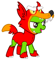 Size: 911x978 | Tagged: safe, artist:optimusv42, oc, oc:jungle heart, oc:jungle jewel, earth pony, pony, clothes, costume, fire wolf, friendship troopers, jungle pony, my little pony friendship troopers, nightmare night, simple background, transparent background
