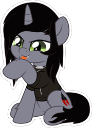 Size: 5000x6997 | Tagged: safe, artist:jhayarr23, part of a set, pony, unicorn, behaving like a cat, clothes, commission, disguise, disguised siren, fangs, fluffy, grooming, happy, hoof licking, horn, jewelry, kellin quinn, licking, male, necklace, ponified, shirt, simple background, sitting, sleeping with sirens, slit pupils, solo, stallion, t-shirt, tongue out, transparent background, vector, ych result