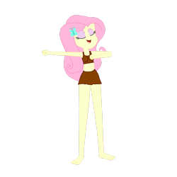 Size: 2449x2449 | Tagged: safe, artist:optimusv42, fluttershy, equestria girls, g4, bare midriff, barefoot, belly, belly button, chest beating, chest pounding, clothes, feet, high res, jungle girl, loincloth, shorts, simple background, solo, tarzan, transparent background, vector