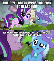 Size: 600x674 | Tagged: safe, edit, edited screencap, screencap, starlight glimmer, trixie, a horse shoe-in, g4, caption, image macro, text