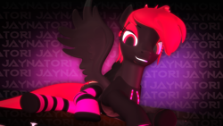Size: 3840x2160 | Tagged: safe, artist:jaynatorburudragon, oc, oc only, oc:jay nator, pegasus, pony, 3d, casual, clothes, high res, lying down, socks, solo, source filmmaker, stockings, striped socks, sweatshirt, thigh highs, wings