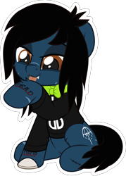 Size: 5000x6993 | Tagged: safe, artist:jhayarr23, part of a set, earth pony, pony, undead, unicorn, zombie, zombie pony, behaving like a cat, bone, bow, bring me the horizon, clothes, collar, commission, drop dead clothing, fangs, fluffy, grooming, happy, hoof licking, licking, lip piercing, long sleeves, male, oliver sykes, piercing, ponified, scar, shirt, simple background, sitting, solo, stallion, stitches, tattoo, tongue out, transparent background, vector, ych result